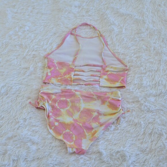 Old Navy Girls Two Piece Bathing Suit Yellow And Pink Tie Dye Size L - Picture 4 of 4